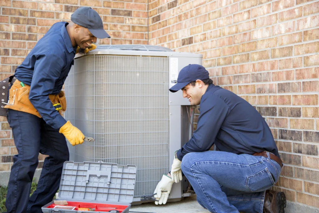 Two technicians working on HVAC Maintenance in Pearland, TX.